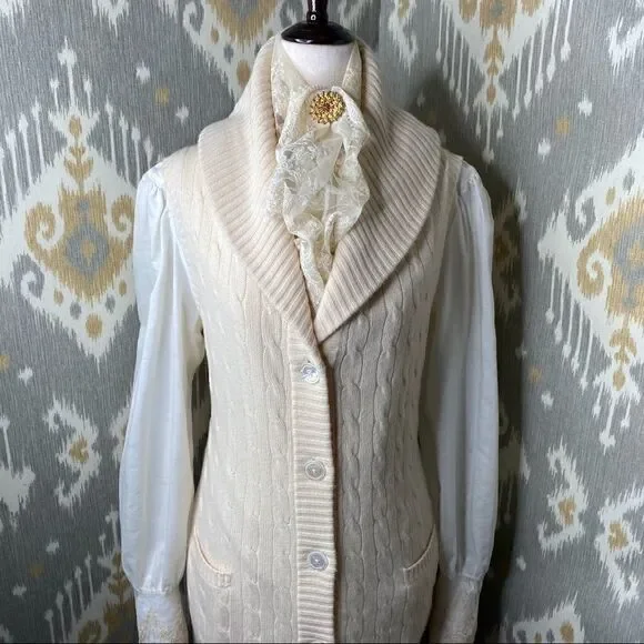 Ralph Lauren Ivory Cashmere Cable Shawl Collar Cardigan Vest - Picture 16 of 16